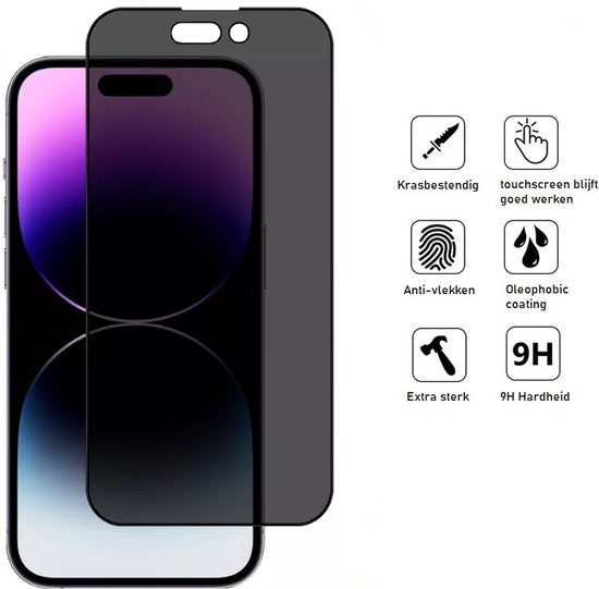 Privacy Screenprotector Geschikt Voor iPhone 15 Pro - Volledige Beschermglas - PREMIUM Tempered Glass - 1 stuk