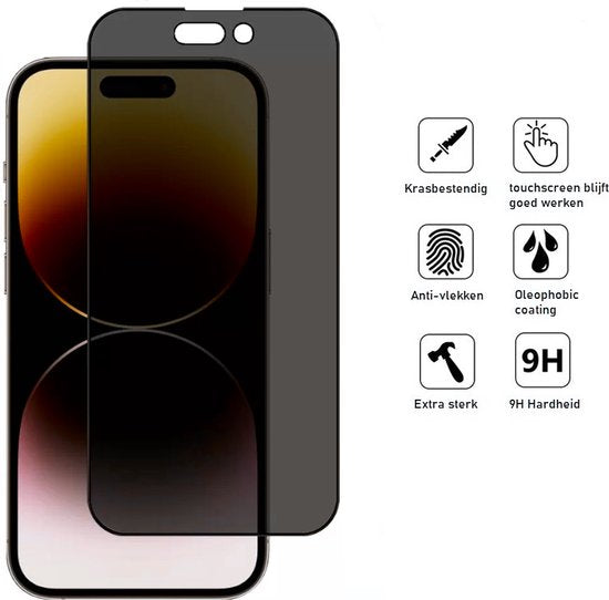 Privacy Screenprotector Geschikt Voor iPhone 16 Pro Max - Volledige Beschermglas - PREMIUM Tempered Glass - 1 stuk