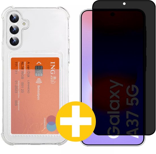 Pashouder Hoesje en Privacy Screenprotector Combi Geschikt Voor Samsung A37 - Pasjeshouder + Privacy Screenprotector