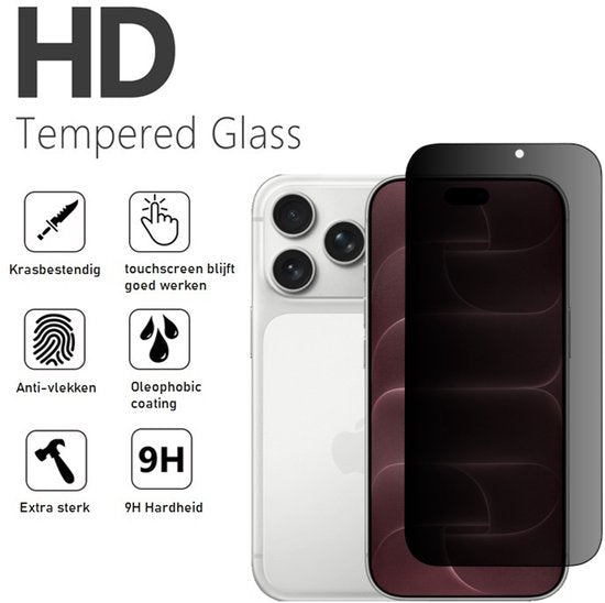 Privacy Screenprotector Geschikt Voor iPhone 18 Pro Max - Volledige Beschermglas - PREMIUM Tempered Glass - 1 stuk