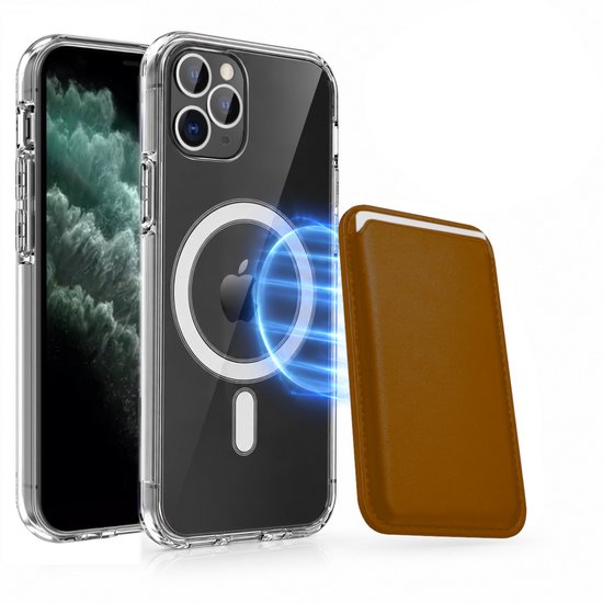 Magnetisch Hoesje Geschikt voor Magsafe inclusief Pasjeshouder - Creditkaarthouder - Hoesje + Kaarthouder Geschikt voor iPhone 11 Pro - Bruin