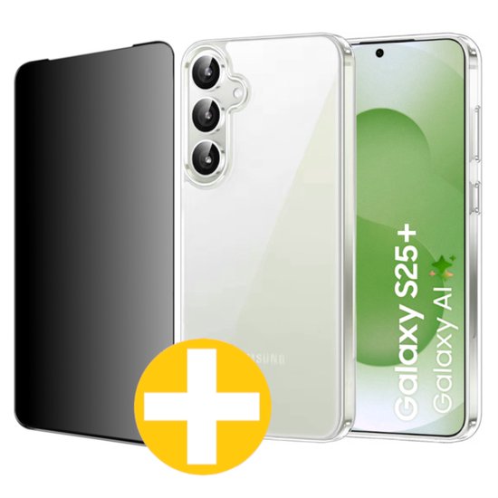 Hoesje en Privacy Screenprotector Combi Geschikt Voor Samsung S25+ (S25 PLUS) - Transparant Hoesje + Privacy Glas