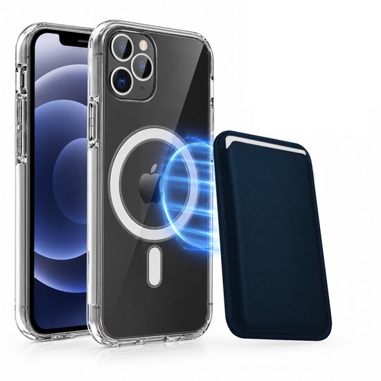 Magnetisch Hoesje Geschikt voor Magsafe inclusief Pasjeshouder - Creditkaarthouder - Hoesje + Kaarthouder Geschikt voor iPhone 12 Pro Max - Blauw