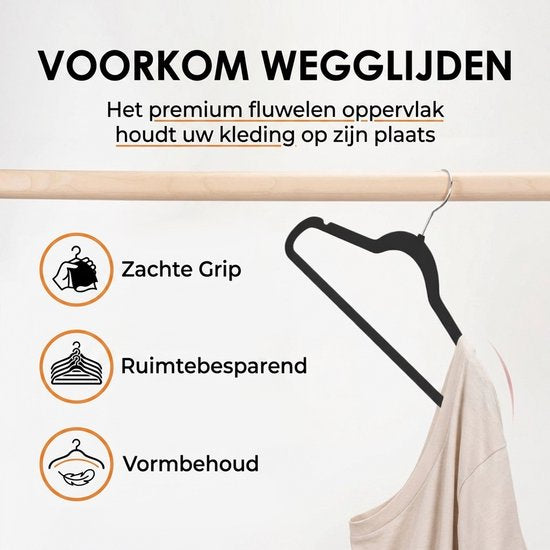 25 Stuks Premium Fluwelen Kledinghangers - Velvet Kleerhangers met Anti-Slip - Broekhanger Volwassenen - Zwart