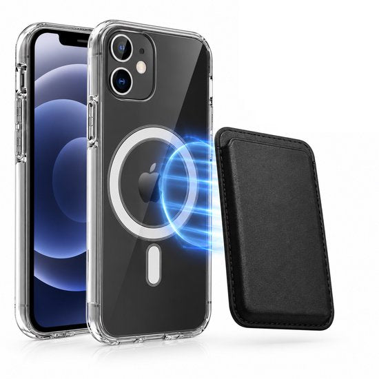 Magnetisch Hoesje Geschikt voor Magsafe inclusief Pasjeshouder - Creditkaarthouder - Hoesje + Kaarthouder Geschikt voor iPhone 12 Mini - Zwart