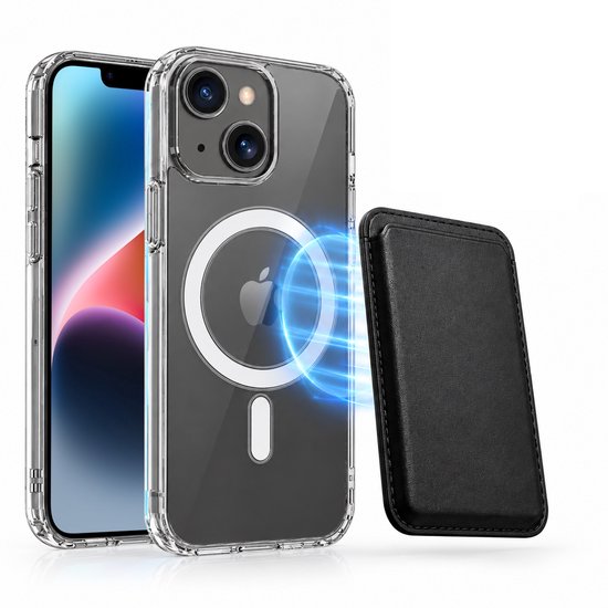 Magnetisch Hoesje Geschikt voor Magsafe inclusief Pasjeshouder - Creditkaarthouder - Hoesje + Kaarthouder Geschikt voor iPhone 14 - Zwart