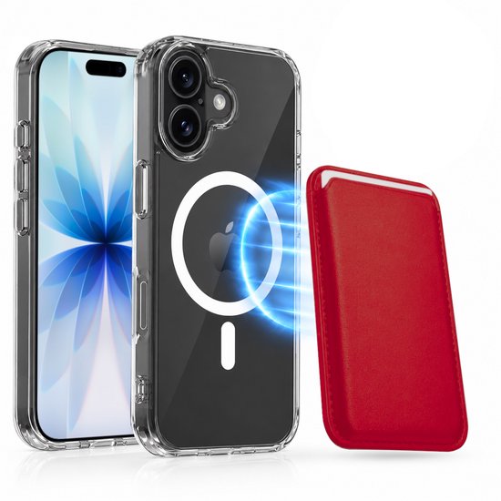 Magnetisch Hoesje Geschikt voor Magsafe inclusief Pasjeshouder - Creditkaarthouder - Hoesje + Kaarthouder Geschikt voor iPhone 17 - Rood