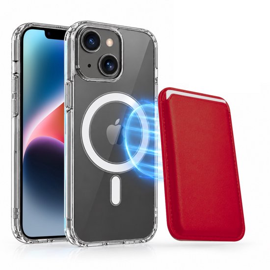 Magnetisch Hoesje Geschikt voor Magsafe inclusief Pasjeshouder - Creditkaarthouder - Hoesje + Kaarthouder Geschikt voor iPhone 14 - Rood