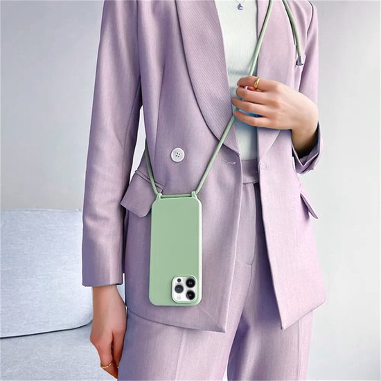 Armordrop Hoesje Met Koord Geschikt Voor iPhone 15 Pro - Siliconen Hoesje Met Koord - Groen
