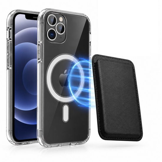 Magnetisch Hoesje Geschikt voor Magsafe inclusief Pasjeshouder - Creditkaarthouder - Hoesje + Kaarthouder Geschikt voor iPhone 12 Pro Max - Zwart