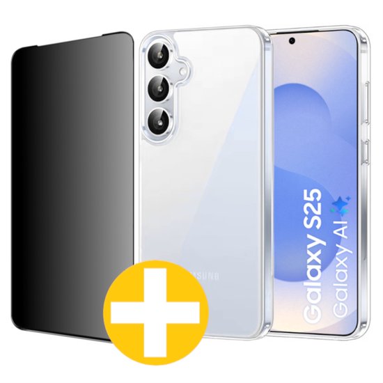 Hoesje en Privacy Screenprotector Combi Geschikt Voor Samsung S25 - Transparant Hoesje + Privacy Glas