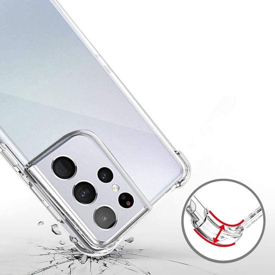 Samsung Galaxy S21 Ultra Hoesje Anti Shock | ShockProof Silicone Case | Transparant Back Cover