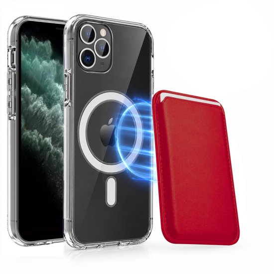 Magnetisch Hoesje Geschikt voor Magsafe inclusief Pasjeshouder - Creditkaarthouder - Hoesje + Kaarthouder Geschikt voor iPhone 11 Pro Max - Rood