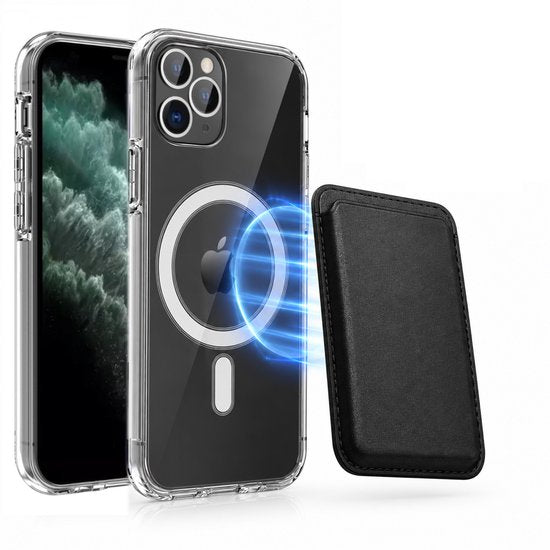 Magnetisch Hoesje Geschikt voor Magsafe inclusief Pasjeshouder - Creditkaarthouder - Hoesje + Kaarthouder Geschikt voor iPhone 11 Pro - Zwart
