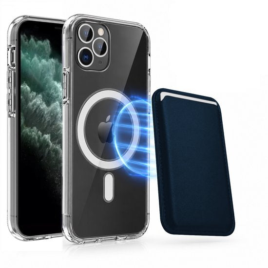 Magnetisch Hoesje Geschikt voor Magsafe inclusief Pasjeshouder - Creditkaarthouder - Hoesje + Kaarthouder Geschikt voor iPhone 11 Pro - Blauw