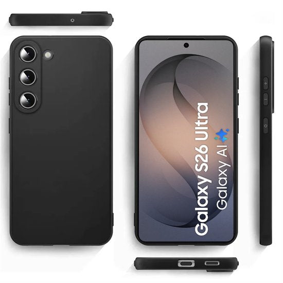 Hoesje en Screenprotector Combi Geschikt Voor Samsung Galaxy S26 Ultra - Zwarte Siliconen Hoesje + 2x Screenprotector