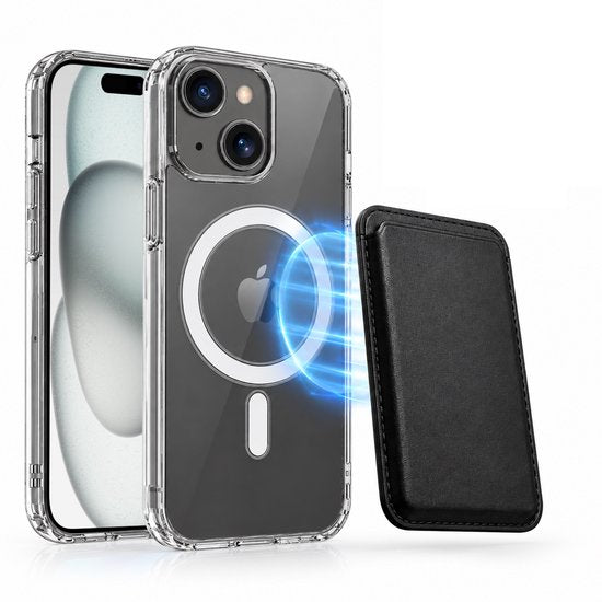 Magnetisch Hoesje Geschikt voor Magsafe inclusief Pasjeshouder - Creditkaarthouder - Hoesje + Kaarthouder Geschikt voor iPhone 15 - Zwart