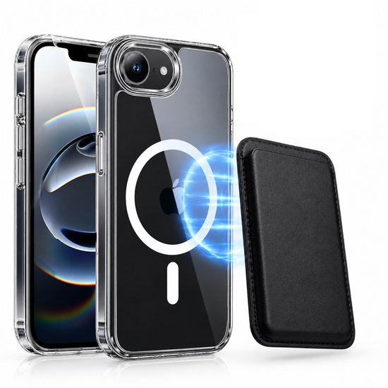 Magnetisch Hoesje Geschikt voor Magsafe inclusief Pasjeshouder - Creditkaarthouder - Hoesje + Kaarthouder Geschikt voor iPhone 17e / 16e - Zwart