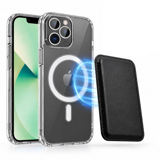 Magnetisch Hoesje Geschikt voor Magsafe inclusief Pasjeshouder - Creditkaarthouder - Hoesje + Kaarthouder Geschikt voor iPhone 13 Pro Max - Zwart