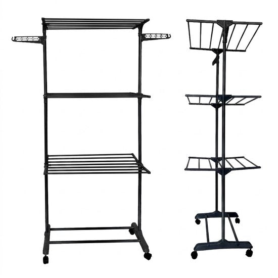 Inklapbaar Wasrek - Wastoren met 3 Niveaus - Droogtoren - Droogrek inklapbaar 172x72x50cm - Zwart