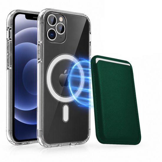 Magnetisch Hoesje Geschikt voor Magsafe inclusief Pasjeshouder - Creditkaarthouder - Hoesje + Kaarthouder Geschikt voor iPhone 12 Pro Max - Groen