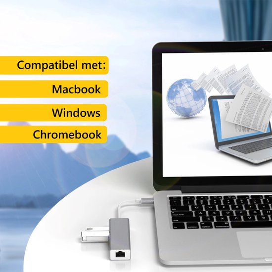 Lennexo USB-C 4 in 1 LAN Netwerk Adapter | Ethernet + USB | Geschikt voor Macbook / Windows / Chromebook