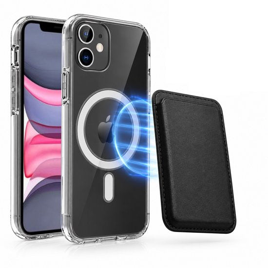 Magnetisch Hoesje Geschikt voor Magsafe inclusief Pasjeshouder - Creditkaarthouder - Hoesje + Kaarthouder Geschikt voor iPhone 11 - Zwart