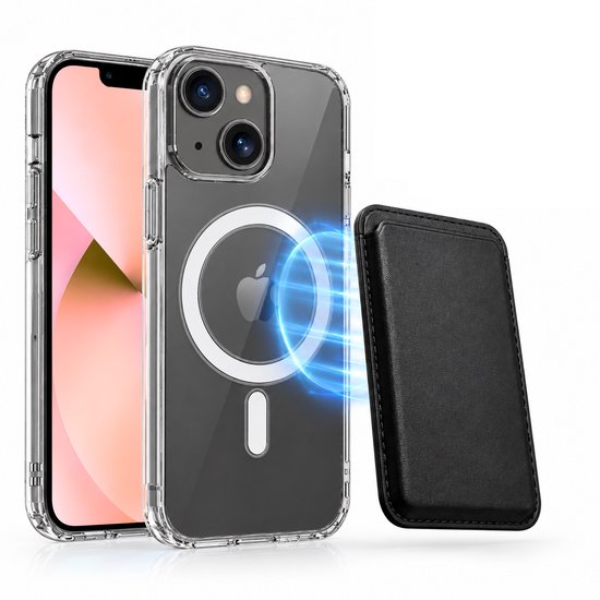 Magnetisch Hoesje Geschikt voor Magsafe inclusief Pasjeshouder - Creditkaarthouder - Hoesje + Kaarthouder Geschikt voor iPhone 13 Mini - Zwart