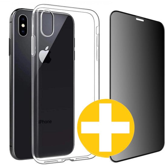 Hoesje en Privacy Screenprotector Combi Geschikt Voor iPhone X/XS/10 - Transparant Hoesje + Privacy Glas