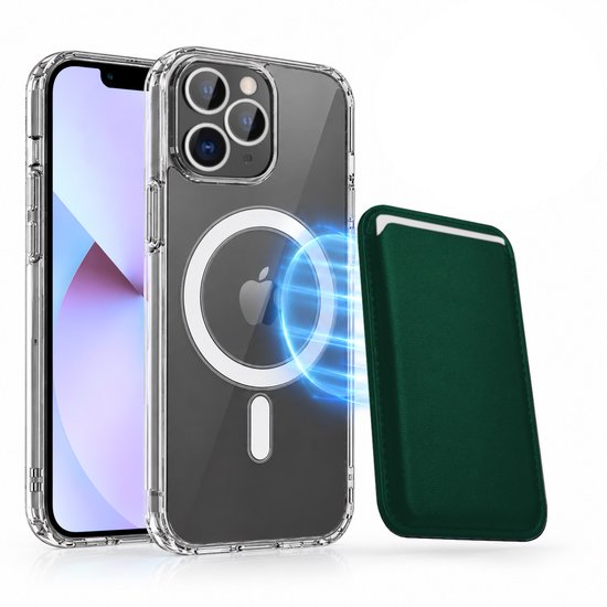 Magnetisch Hoesje Geschikt voor Magsafe inclusief Pasjeshouder - Creditkaarthouder - Hoesje + Kaarthouder Geschikt voor iPhone 13 Pro - Groen