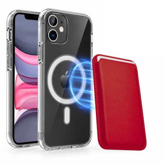 Magnetisch Hoesje Geschikt voor Magsafe inclusief Pasjeshouder - Creditkaarthouder - Hoesje + Kaarthouder Geschikt voor iPhone 11 - Rood