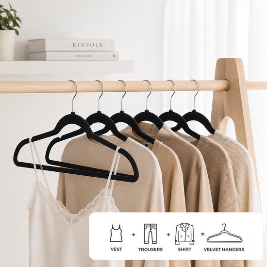 25 Stuks Premium Fluwelen Kledinghangers - Velvet Kleerhangers met Anti-Slip - Broekhanger Volwassenen - Zwart