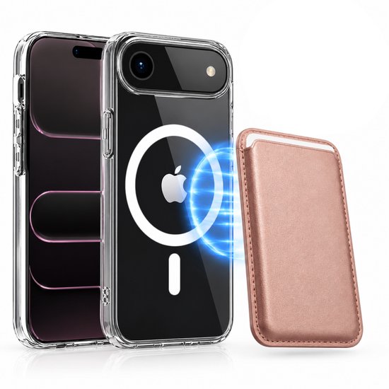 Magnetisch Hoesje Geschikt voor Magsafe inclusief Pasjeshouder - Creditkaarthouder - Hoesje + Kaarthouder Geschikt voor iPhone Air - Rosé Goud