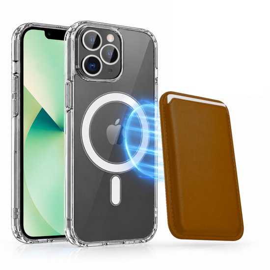 Magnetisch Hoesje Geschikt voor Magsafe inclusief Pasjeshouder - Creditkaarthouder - Hoesje + Kaarthouder Geschikt voor iPhone 13 Pro Max - Bruin