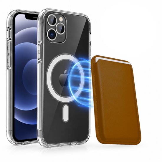 Magnetisch Hoesje Geschikt voor Magsafe inclusief Pasjeshouder - Creditkaarthouder - Hoesje + Kaarthouder Geschikt voor iPhone 12 Pro Max - Bruin