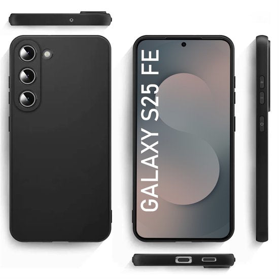 Hoesje en Screenprotector Combi Geschikt Voor Samsung Galaxy S25FE (Fan Edition) - Zwarte Siliconen Hoesje + 2x Screenprotector