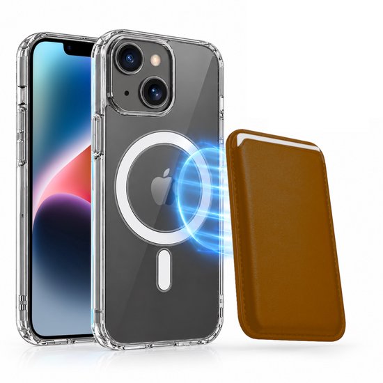 Magnetisch Hoesje Geschikt voor Magsafe inclusief Pasjeshouder - Creditkaarthouder - Hoesje + Kaarthouder Geschikt voor iPhone 14 - Bruin