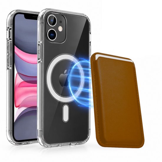 Magnetisch Hoesje Geschikt voor Magsafe inclusief Pasjeshouder - Creditkaarthouder - Hoesje + Kaarthouder Geschikt voor iPhone 11 - Bruin