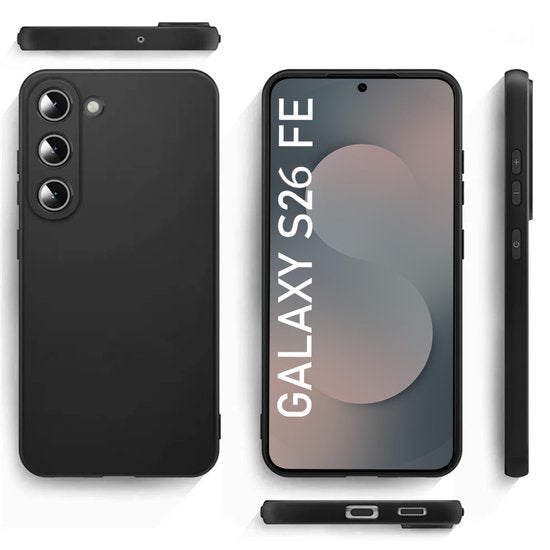 Hoesje en Screenprotector Combi Geschikt Voor Samsung Galaxy S26 FE (Fan Edition) - Zwarte Siliconen Hoesje + 2x Screenprotector
