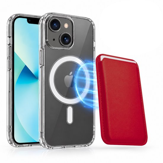 Magnetisch Hoesje Geschikt voor Magsafe inclusief Pasjeshouder - Creditkaarthouder - Hoesje + Kaarthouder Geschikt voor iPhone 13 - Rood