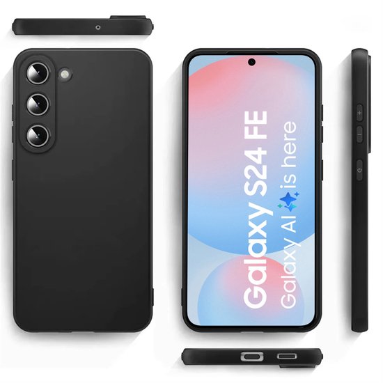 Hoesje en Privacy Screenprotector Combi Geschikt Voor Samsung S24FE (Fan Edition) - Zwart Hoesje + Privacy Glas
