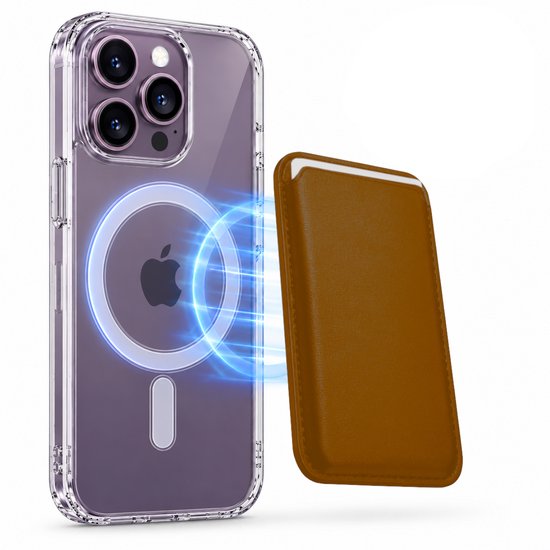 Magnetisch Hoesje Geschikt voor Magsafe inclusief Pasjeshouder - Creditkaarthouder - Hoesje + Kaarthouder Geschikt voor iPhone 14 Pro Max - Bruin