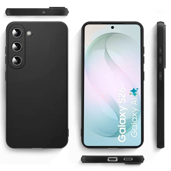 Hoesje en Screenprotector Combi Geschikt Voor Samsung Galaxy S26 - Zwarte Siliconen Hoesje + 2x Screenprotector