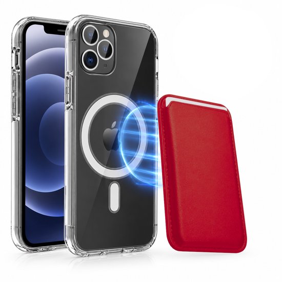 Magnetisch Hoesje Geschikt voor Magsafe inclusief Pasjeshouder - Creditkaarthouder - Hoesje + Kaarthouder Geschikt voor iPhone 12 Pro Max - Rood