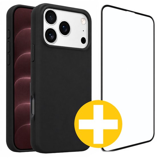 Hoesje en Screenprotector Combi Geschikt Voor iPhone 18 Pro - Zwart Hoesje + Premium Screenprotector