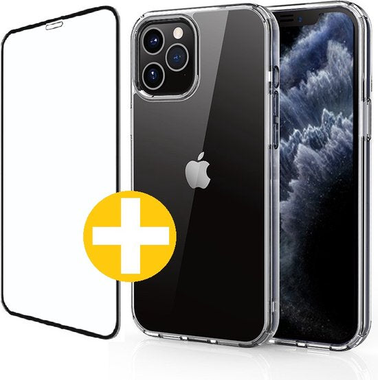 Hoesje en Screenprotector Combi Geschikt Voor iPhone 12 / 12 Pro - Transparant Hoesje + Premium screenprotector