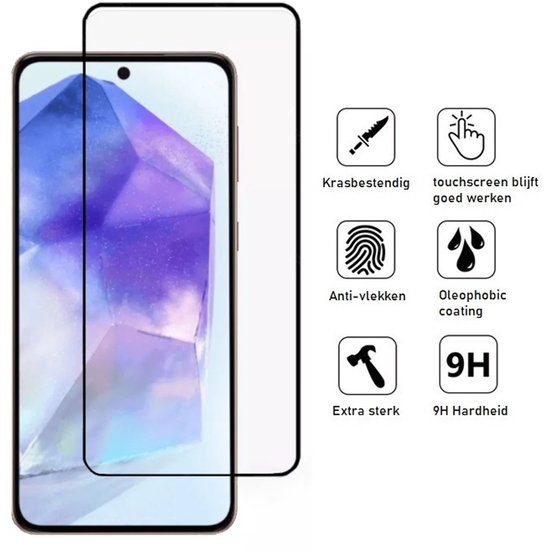 Pashouder Hoesje en Screenprotector Combi Geschikt Voor Samsung A55 - Pasjeshouder + Premium Screenprotector