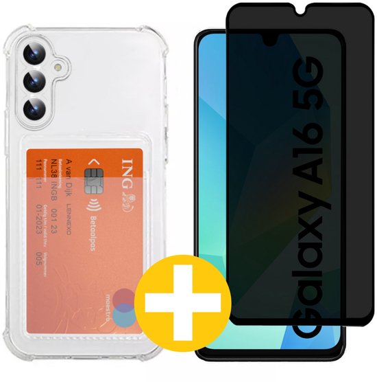 Pashouder Hoesje en Privacy Screenprotector Combi Geschikt Voor Samsung A16 - Pasjeshouder + Privacy Screenprotector