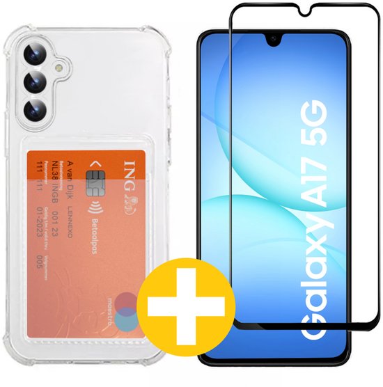 Pashouder Hoesje en Screenprotector Combi Geschikt Voor Samsung A17 - Pasjeshouder + Premium Screenprotector