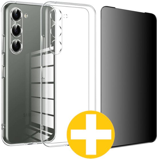 Hoesje en Privacy Screenprotector Combi Geschikt Voor Samsung S24+ (S24 PLUS)- Transparant Hoesje + Privacy Glas